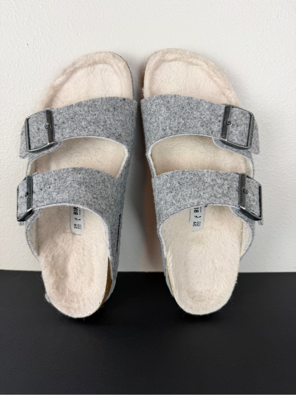 Birkenstock Arizona Happy Lamb Grey Wool Sandals - Picture 2 of 7
